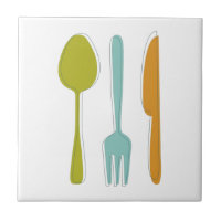 Colourful Kitchen Utensils Fork Knife Spoon Retro