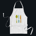 Colourful Kitchen Utensils Mid Century Retro Standard Apron<br><div class="desc">This retro apron,  with it's kitchen utensils (fork,  knife and spoon) in a combination of turquoise blue,  avocado green,  orange,  and dark blue,  will look fabulous when you're whipping up a masterpiece in the kitchen.</div>