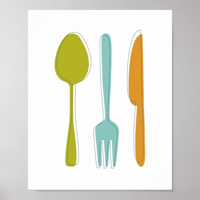 Colourful Kitchen Utensils Mid Century Wall Art (Front)