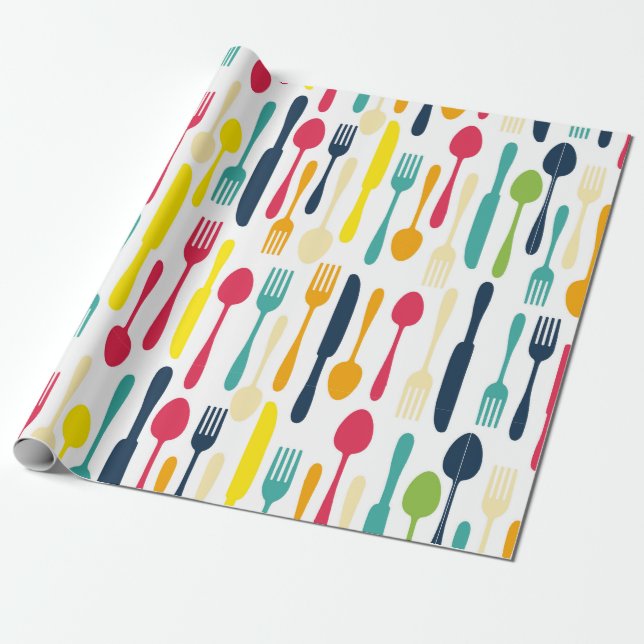Colourful Kitchen Utensils Wrapping Paper (Unrolled)