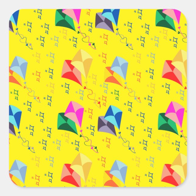 Colourful kites festival square sticker (Front)