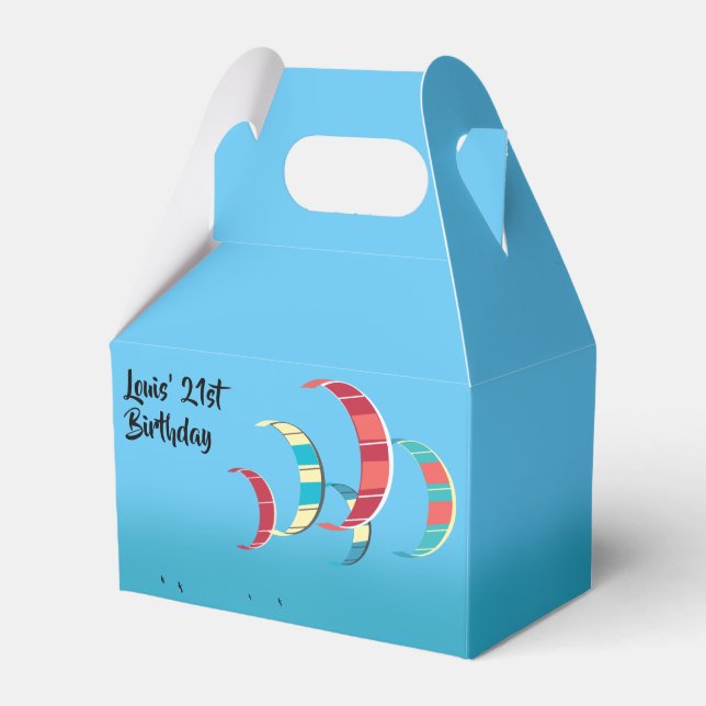 Colourful Kitesurfing Kites in the Blue Sky Favour Box (Front Side)
