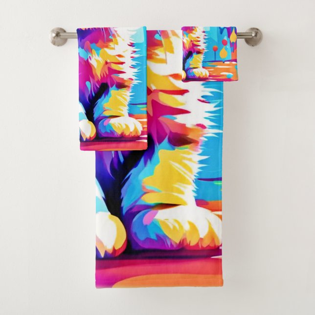 Colourful Kitten Design  Bath Towel Set (Insitu)