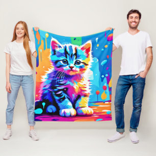 Colourful Kitten Design Fleece Blanket