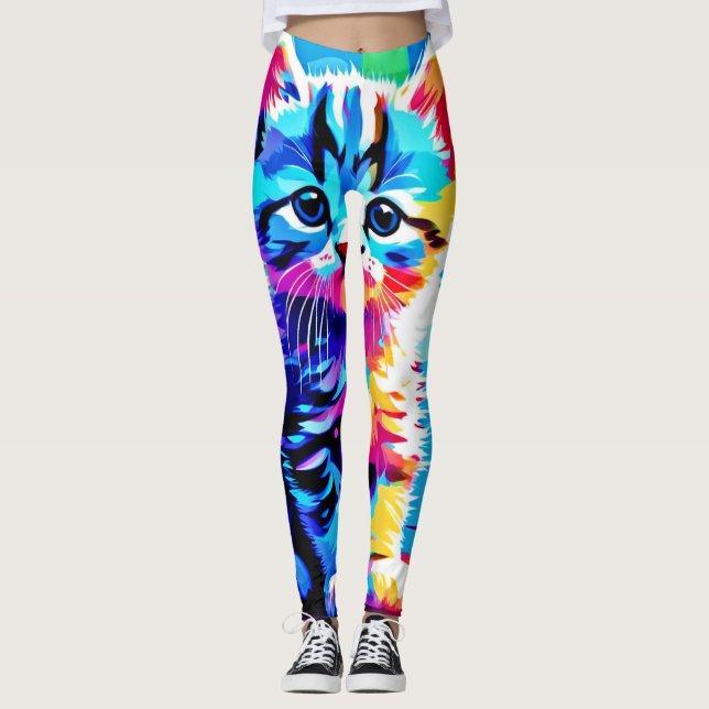 Colourful Kitten Design  Leggings (Front)
