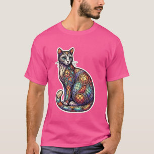 Colourful Kitten Lover Cute Geometry Mosaic Style T-Shirt