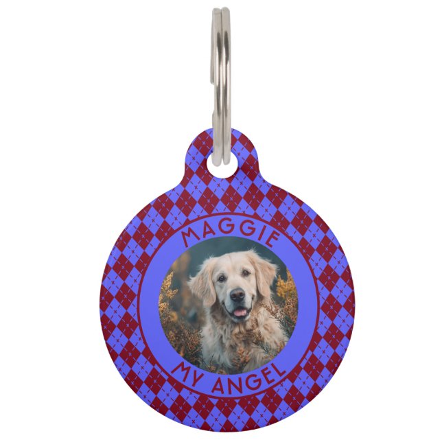 Colourful Kitten Owner Gift Gingham Pet Tag (Front)