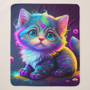 "Colourful Kitten" Sherpa Blanket