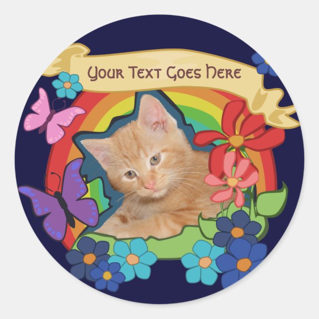 Colourful Kitten with Scroll Sticker (Front)