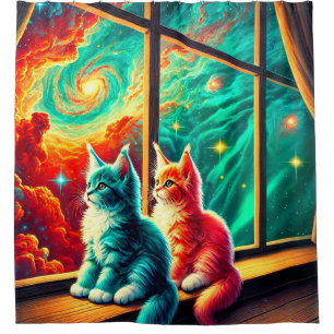 Colourful Kittens Radiant Cosmic Window Scene Shower Curtain