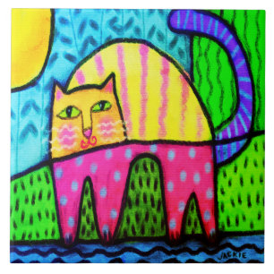 Colourful Kitty Abstract Digital Painting Tile