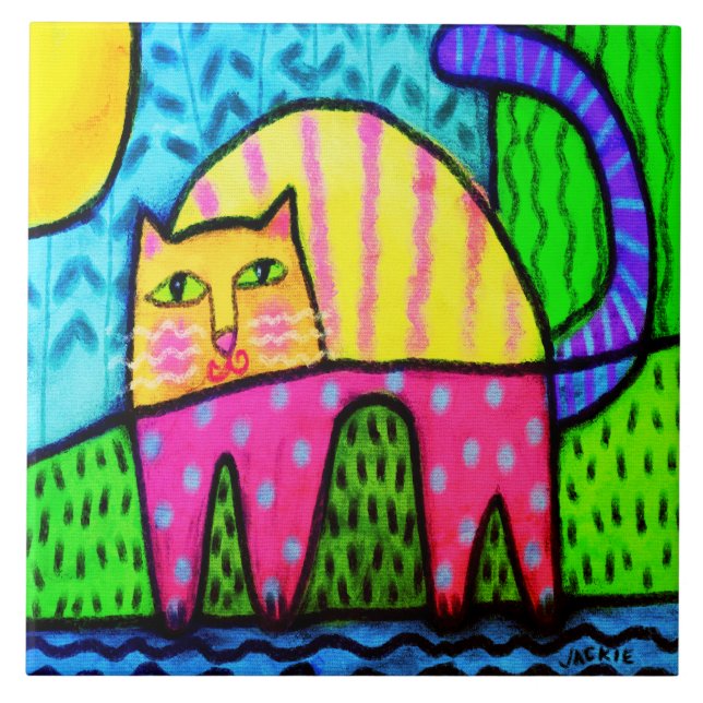 Colourful Kitty Abstract Digital Painting Tile (Front)
