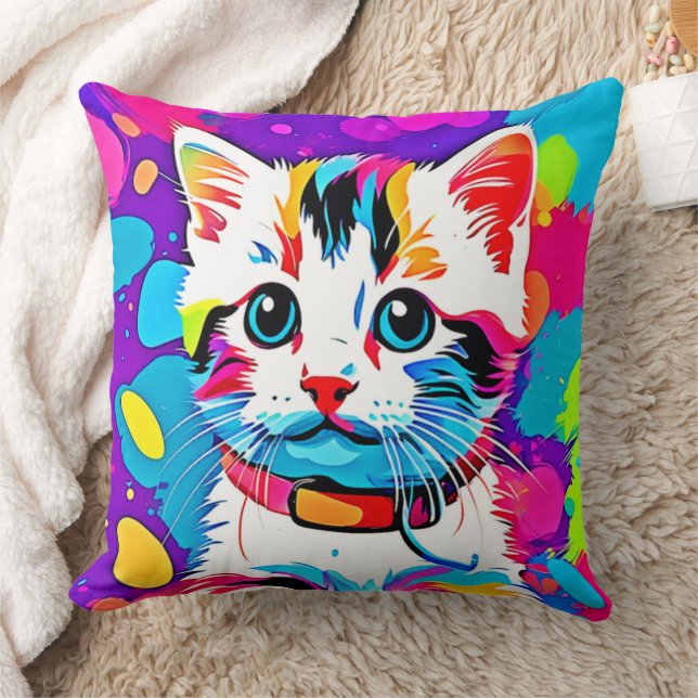Colourful Kitty Art Cushion (Blanket)