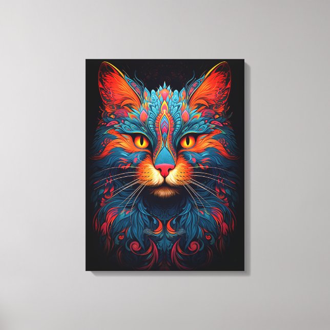 Colourful Kitty Cat Animal Psychedelic Fantasy Art Canvas Print (Front)