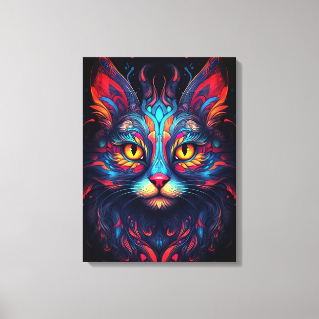 Colourful Kitty Cat Animal Psychedelic Fantasy Art Canvas Print (Front)