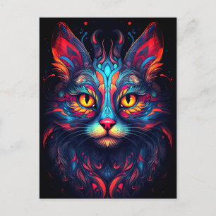 Colourful Kitty Cat Animal Psychedelic Tribal Art Postcard