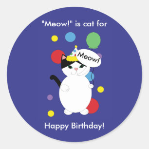 Colourful Kitty Cat Funny Meow Birthday Personalis Classic Round Sticker