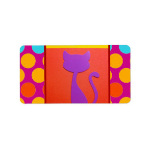 Colourful Kitty Cat Polka Dot Pattern Label
