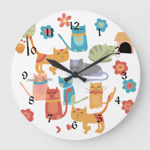 Colourful Kitty Cats Print Gifts for Cat Lovers Large Clock