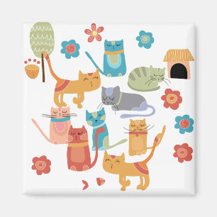 Colourful Kitty Cats Print Gifts for Cat Lovers Magnet