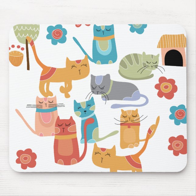 Colourful Kitty Cats Print Gifts for Cat Lovers Mouse Mat (Front)