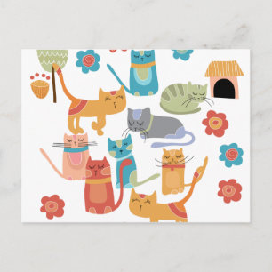 Colourful Kitty Cats Print Gifts for Cat Lovers Postcard