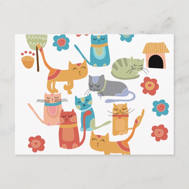 Colourful Kitty Cats Print Gifts for Cat Lovers Postcard (Front)