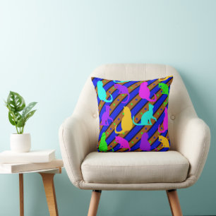 Colourful Kitty Cats silhouettes art Cushion