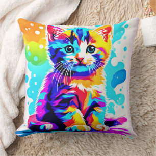Colourful Kitty Splash Cushion
