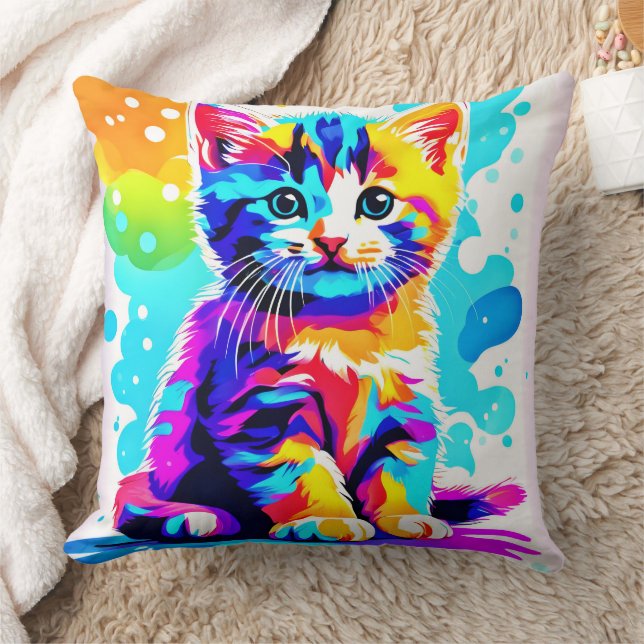 Colourful Kitty Splash Cushion (Blanket)