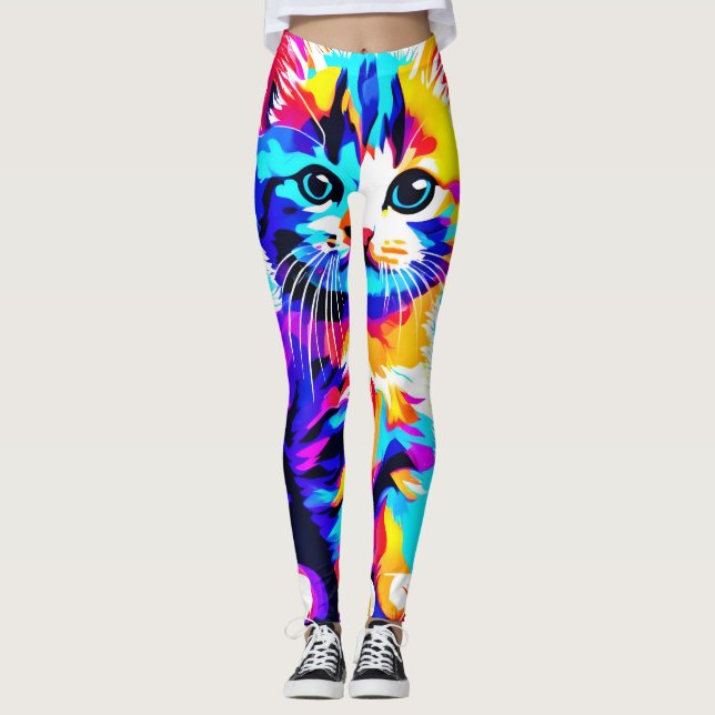 Colourful Kitty Splash Leggings (Front)