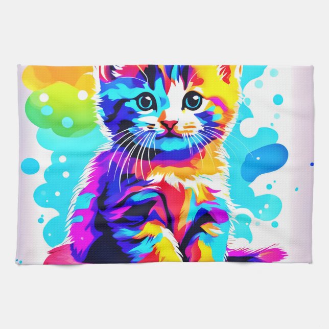 Colourful Kitty Splash Tea Towel (Horizontal)