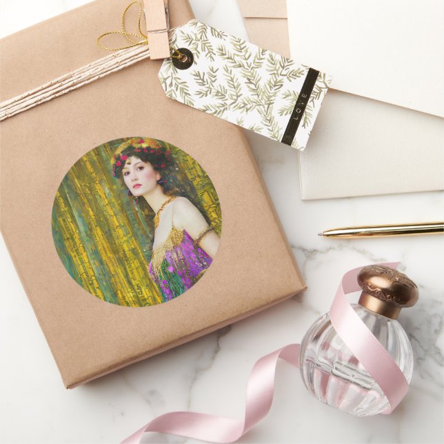 Colourful Klimt Style Collage Portrait of a Woman Classic Round Sticker (Gifting)