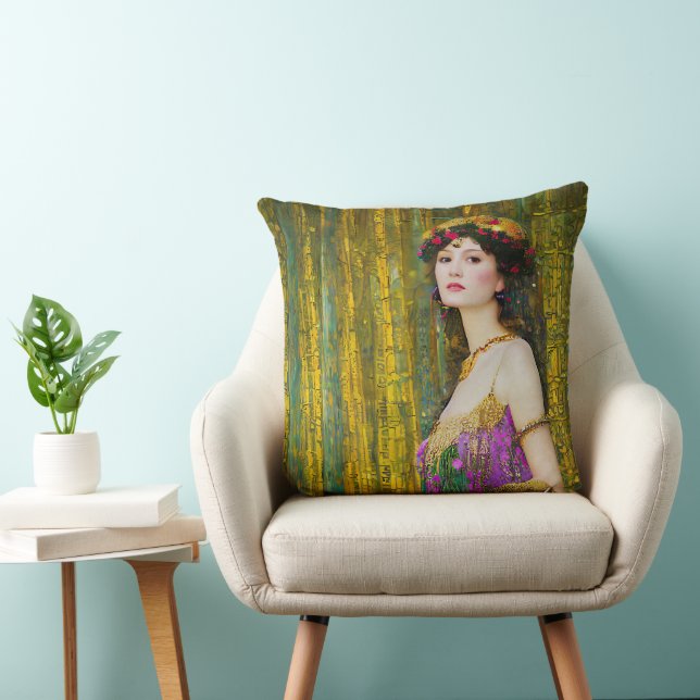 Colourful Klimt Style Collage Portrait of a Woman Cushion (Chair)