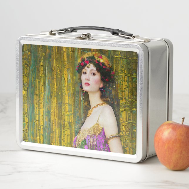 Colourful Klimt Style Collage Portrait of a Woman  Metal Lunch Box (In Situ)