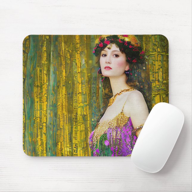 Colourful Klimt Style Collage Portrait of a Woman Mouse Mat (With Mouse)