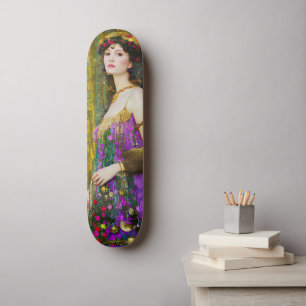 Colourful Klimt Style Collage Portrait of a Woman Skateboard