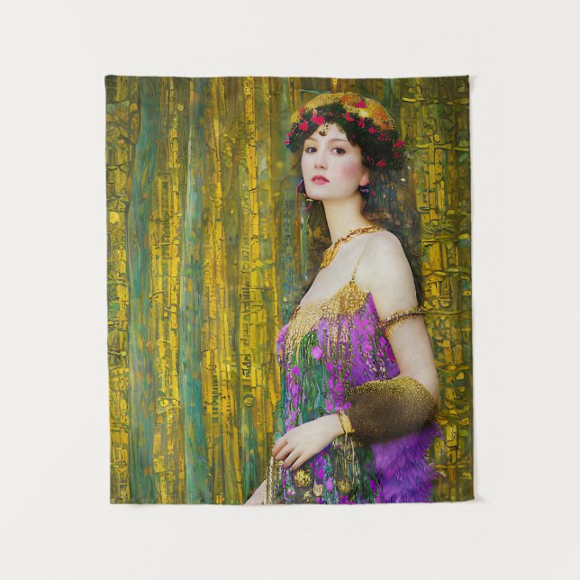 Colourful Klimt Style Collage Portrait of a Woman Tapestry (Front)