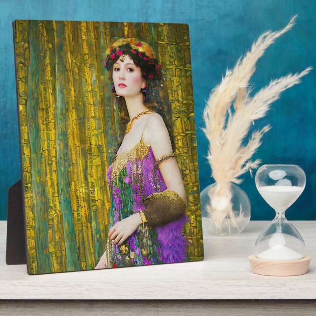 Colourful Klimt Style Collage Portrait of Woman Plaque (Side)