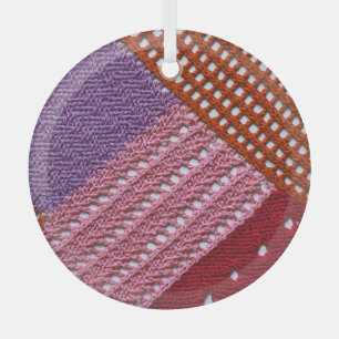 Colourful Knit: Abstract Patchwork Texture. Glass Tree Decoration