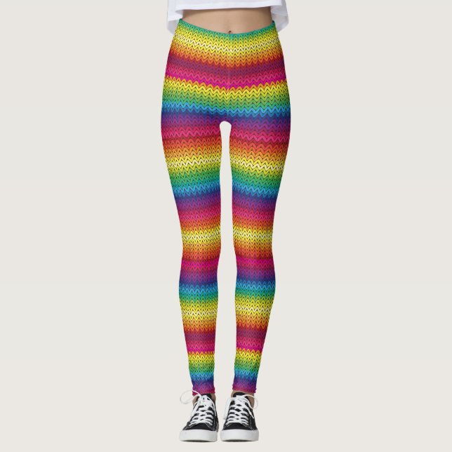 Colourful Knitted Rainbow Effect Leggings (Front)