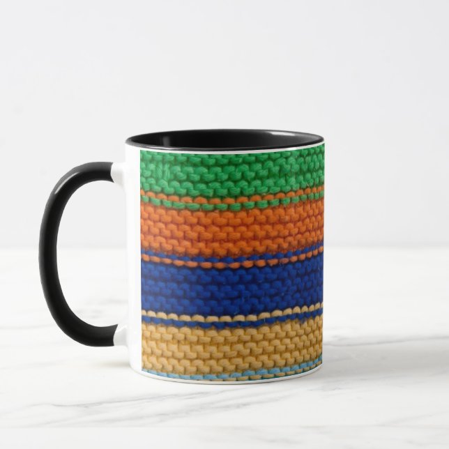 Colourful knitted stripes mug (Left)
