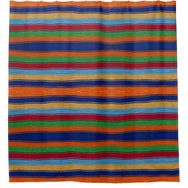 Colourful knitted stripes shower curtain (Front)