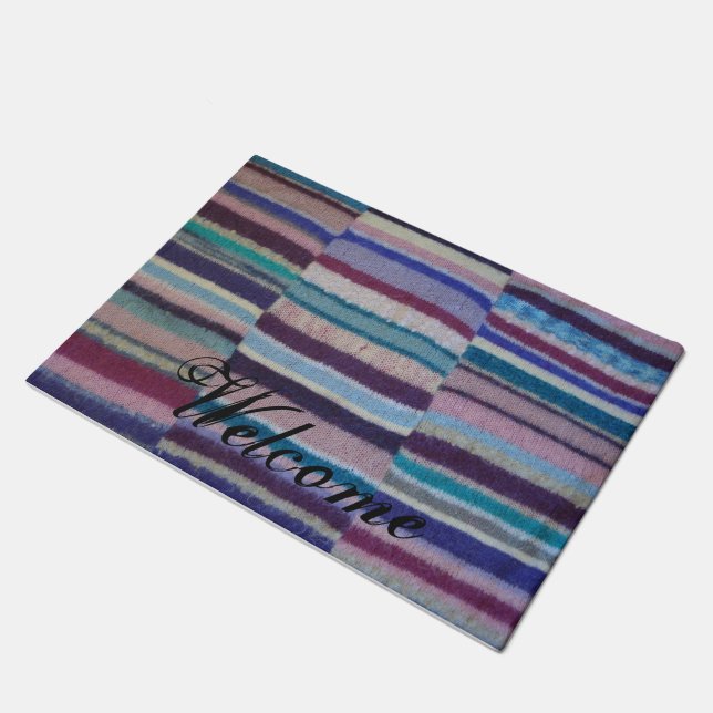 colourful knitted stripes unique vintage fun desig doormat (Angled)