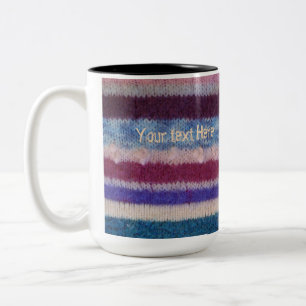 colourful knitted stripes unique vintage fun Two-Tone coffee mug