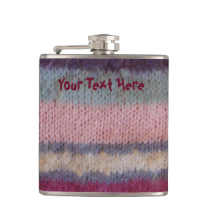 colourful knitted stripes vintage style fun design hip flask