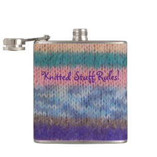 colourful knitted stripes vintage style fun slogan hip flask