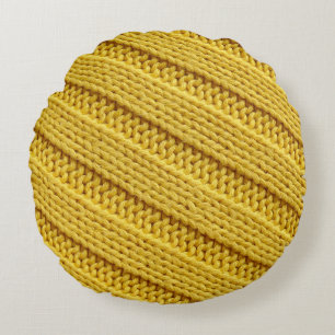 Colourful knitted textile texture. Yellow. Round Cushion