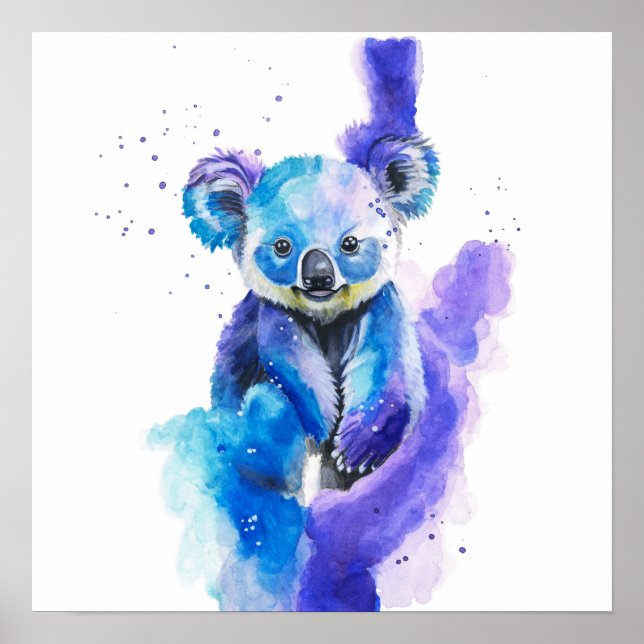 Colourful Koala Bear Watercolour Artwork Poster (Front)