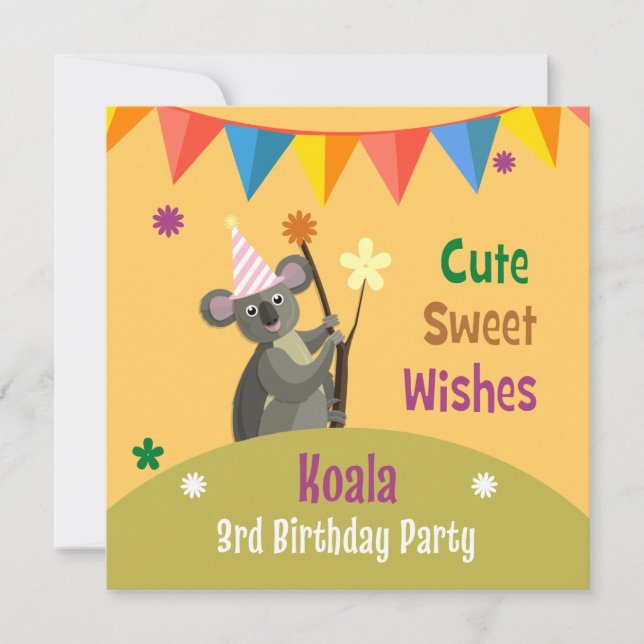 Colourful Koala Birthday Party Invitation (Front)